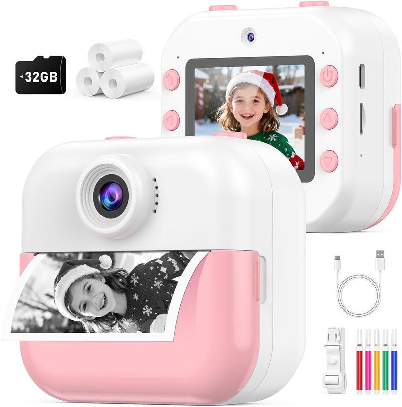 DITUPAN Instant Print Front Rear Dual Selfie Kids Camera for Kids Christmas Birthday Gifts for Girls Age 3-12 Portable Toys for 3 4 5 6 7 8 9 10 Year Old Girl with 32GB SD Card Digital Camera - Image 1